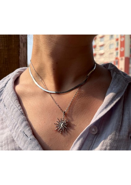 Güneş Ay Yıldız Desenli Ikili Kolye ( Çelik Kararmaz) fırsatları