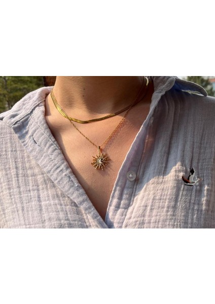 Güneş Ay Yıldız Desenli Ikili Kolye ( Çelik Kararmaz) fiyatları