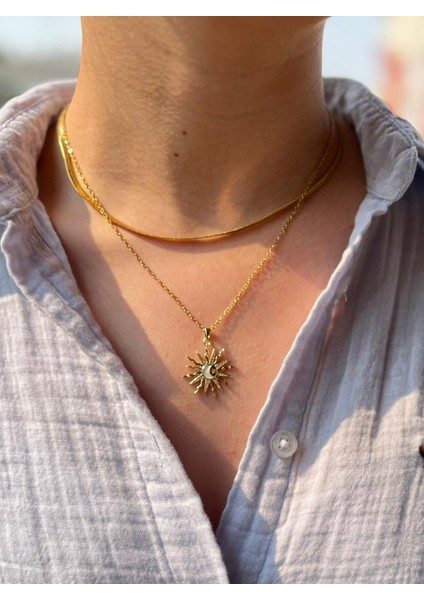 Güneş Ay Yıldız Desenli Ikili Kolye ( Çelik Kararmaz) modelleri