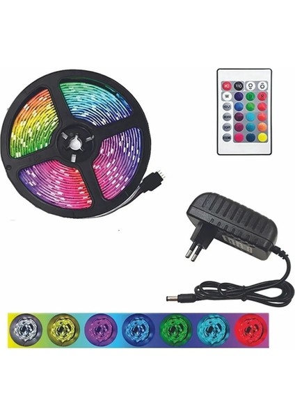 Rgb 5metre Şerit LED Kumandalı Trafolu Rgb Şerit Işık Aydınlatma Parti LED