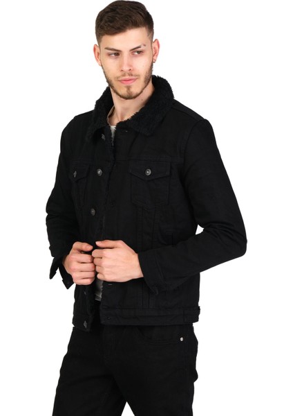 Erkek Slim Fit Içi Yünlü Düğmeli Kısa Kot Mont