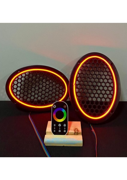 Dokunmatik Kumandalı Neon Işıklı Oval Hoparlör Kapağı 1 Takım (2 Adet) 6x9