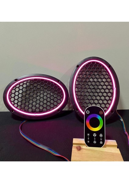 Dokunmatik Kumandalı Neon Işıklı Oval Hoparlör Kapağı 1 Takım (2 Adet) 6x9 fırsatları