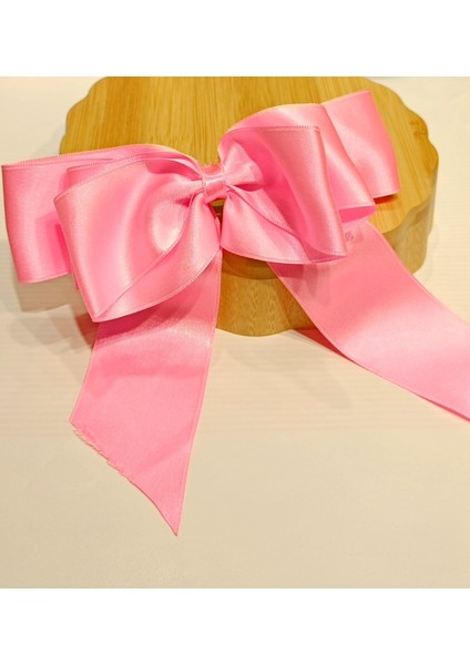 Lüks Toz Pembe Gösterişli Saten Fiyonk Klips Toka