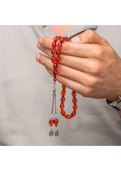 Gümüş Püsküllü Ateş Kehribar Tesbih fiyatları