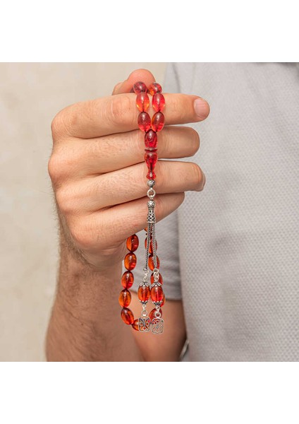 Gümüş Püsküllü Ateş Kehribar Tesbih modelleri