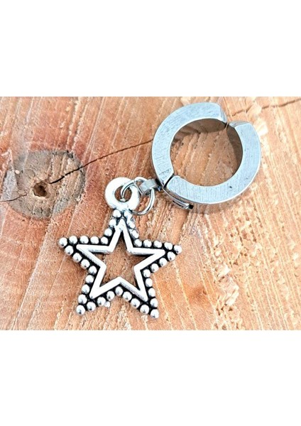 Çelik Gümüş Renk Yıldızlı Kıstırmalı Unisex Küpe