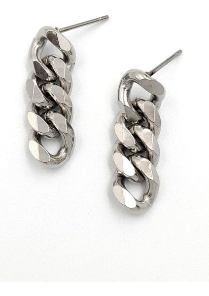 Gümüş Renk Sallantılı Zincir Çelik Küpe