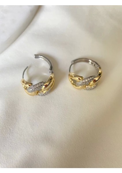 Gold Zincir Formlu,zirkon Taş Detaylı Küpe fiyatları