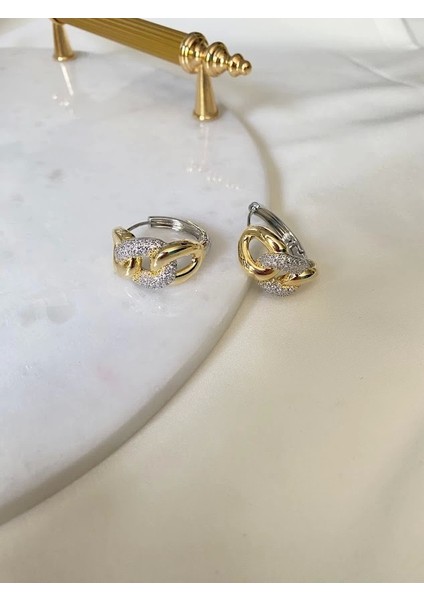 Gold Zincir Formlu,zirkon Taş Detaylı Küpe modelleri