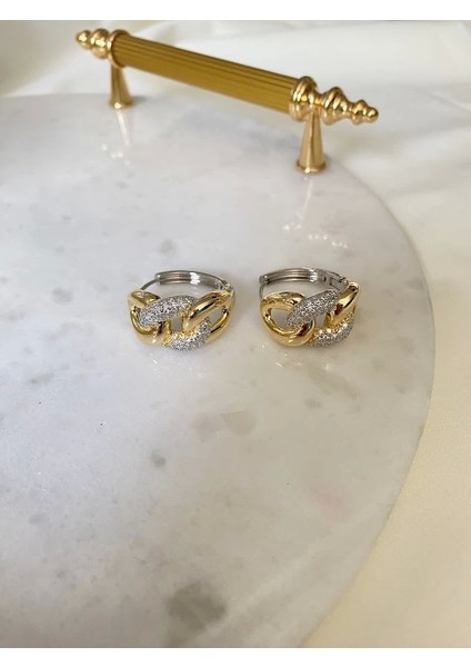 Gold Zincir Formlu,zirkon Taş Detaylı Küpe fırsatları