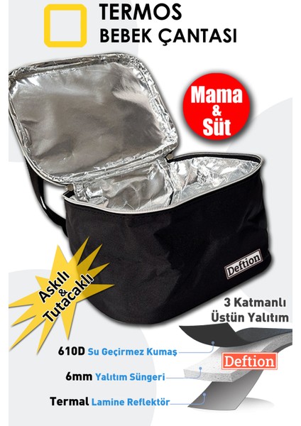 Termos Siyah Bebek Süt Mama Taşıma Bakım Çantası Termal Yemek Çanta Seyahat Isı Yalıtımlı Su Geçirmez