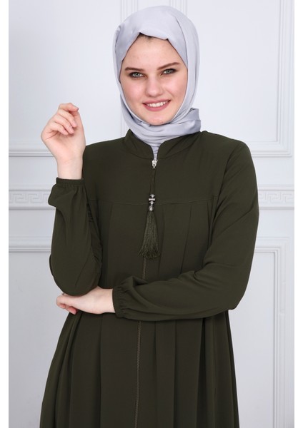 Medine Ipeği Tesettür Pile Detaylı Ferace MS-0165 Haki fiyatları