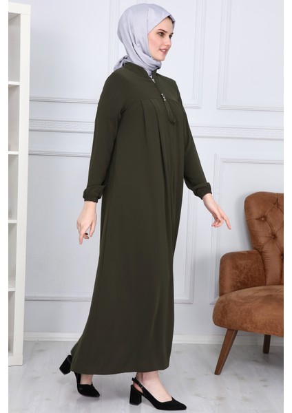 Medine Ipeği Tesettür Pile Detaylı Ferace MS-0165 Haki fırsatları
