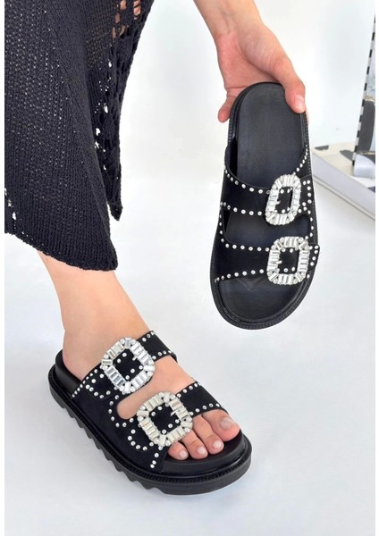 Juana Siyah Nubuk Taşlı Terlik modelleri