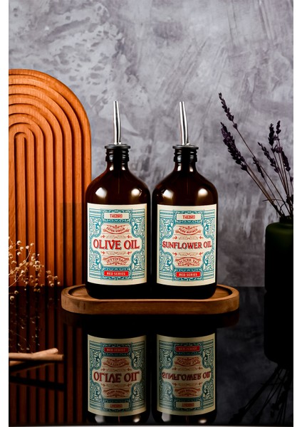 500ML Ahşap Stantlı Amber Red Serisi Zeytinyağı Şişesi ve Ayçiçek Yağı Şişesi fiyatları