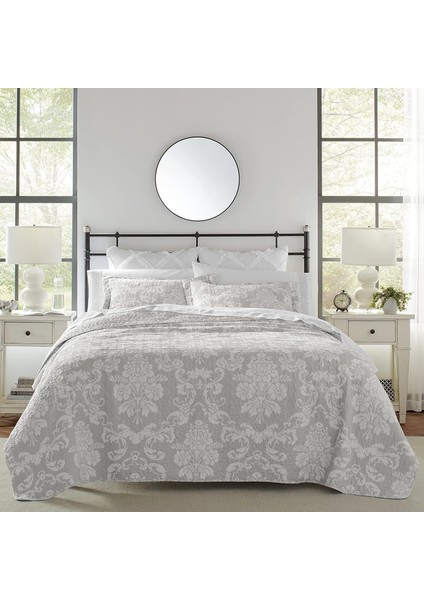 Ashley Yorgan Seti Pamuk Ters Çevrilebilir Yatak Örtüsü Eşleşen Yastık Kılıfları, Hafif Ev Dekoru Tüm Mevsimler Için Ideal, Ikiz, Venedik Grisi