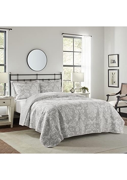 Ashley Yorgan Seti Pamuk Ters Çevrilebilir Yatak Örtüsü Eşleşen Yastık Kılıfları, Hafif Ev Dekoru Tüm Mevsimler Için Ideal, Ikiz, Venedik Grisi modelleri
