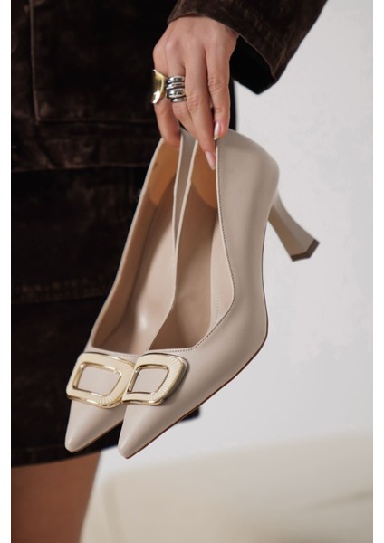 Emery Premium Kadın Bej Topuklu Ayakkabı modelleri