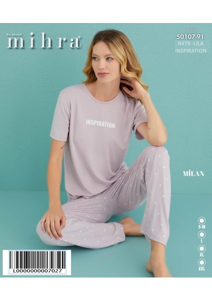 Kadın Bisiklet Yaka Milan Likralı Kısa Kol Pijama Takımı 50107/91- 1 Adet fiyatları