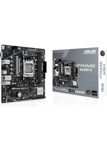 Prime A620M-K Anakart Soket Amd A620 (Ryzen 7000, Micro-Atx, Ddr5 Bellek, Pcıe 4.0, Bıos Flashback, USB 3.2 Gen 2, Aura Sync)