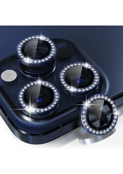 iPhone 15 Pro,15 Pro Max Için, Taşlı, Kamera Lens Koruyucu, Basit Kurulum, Hd Görüntü, Metal Çerçeve, 9h Temperli Cam, Çizilmeye Dayanıklı, Diamond Camera Lens Protector (Mavi Titanyum)