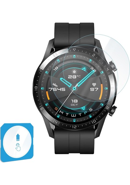 Watch Gt2 46MM Için 2'li Paket (2 Adet) Kolay Kurulum Otomatik Hizalama Aparatlı Şeffaf 9h Sertliğinde Gerçek Temperli Cam Ekran Koruyucu