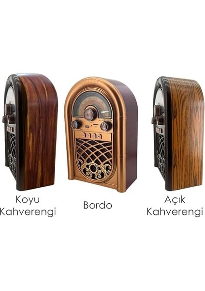 Retro Radyo Taşınabilir Bluetooth Speaker ve Hoparlör Ahşap Kaplama Klasik Antika Tarzı Iç ve Dış Mekan Multiband USB Girişli Dekoratif Klasik Radyo R-1950-BTL (Koyu Kahverengi R-1950-BTL) fiyatları