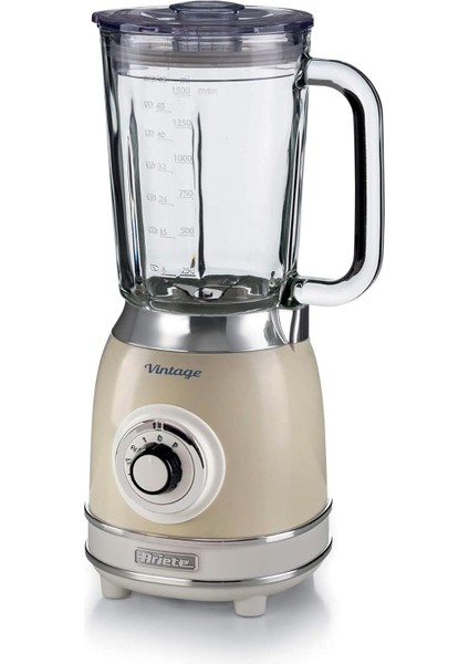 Vintage Cam Blender Bej 0583/03-1,5 Litre Kapasiteli Cam Sürahi, 4 Hız Kademesi, Pulse Özelliği ve Buz Kırma Fonksiyonu, 4 Paslanmaz Çelik Bıçak ile Güçlü Performans
