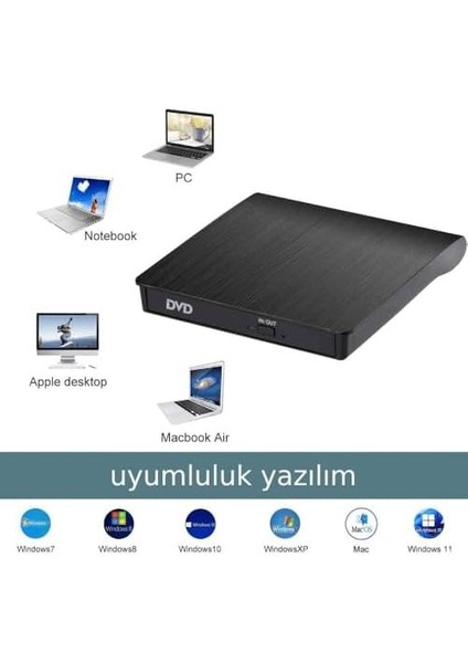 Harici DVD Rw External Taşınabilir Ultra Ince Usb+Type-C 3.0 CD DVD Yazıcı Okuyucu fiyatları