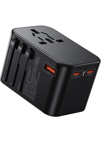 Seyahat Priz Dönüştürücü Adaptör, 45W Şarj Cihazı, 2x USB Girişi, 3x Type-C Girişi, Uluslararası Güç Adaptörü, Us, Uk, Eu, Au Evrensel Uyum