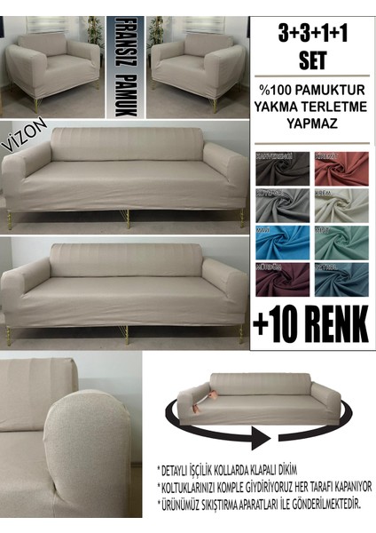%100 Pamuk Fransız Kumaş 3+3+1+1 Komple Giydirme Kanepe&çekyat, Bohem, Porto, Vb Model Koltuk Kılıfı