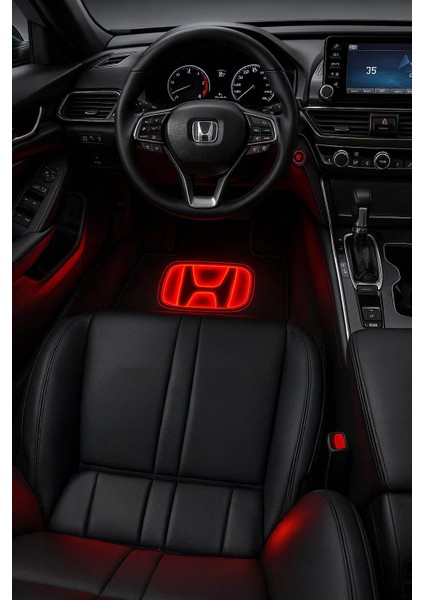 Kırmızı Neon Honda Logolu Desenli Dekoratif 4'lü Oto Paspas Takımı Tüm Araçlara Uygun Leke Tutmaz Makinede Yıkanabilir Universal Kalıp modelleri
