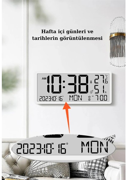 Çok Fonksiyonlu LCD Ekran Dijital Duvar Masa Saati Zaman Çift Alarm Tarih Sıcaklık Nem modelleri