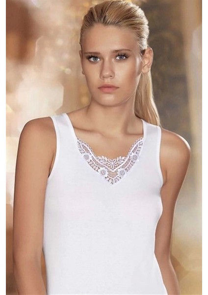 Şahinler Geniş Askılı Önü Güpürlü Ribana Atlet B011