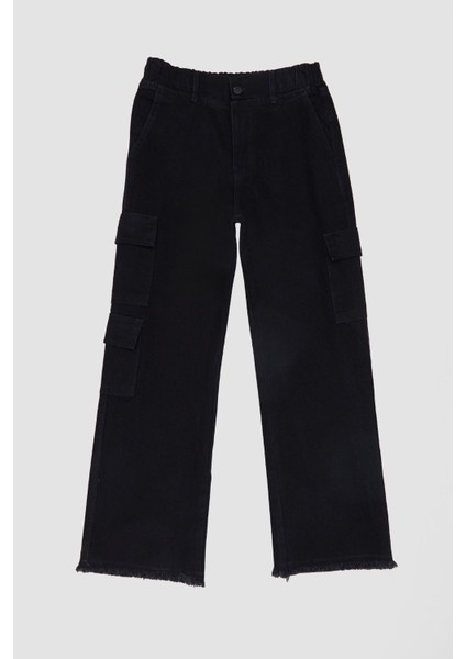 Beli Lastikli Paçası Püsküllü Kargo Cepli Kız Çocuk Pantolon