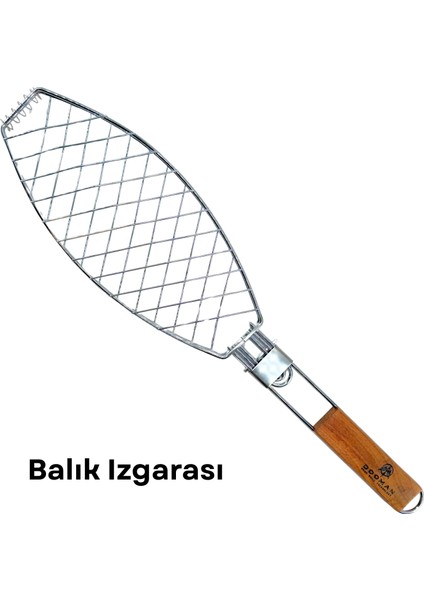 Paslanmaz Çelik Balık Izgara Teli Ahşap Saplı 30X13 cm Izgara Alanı - 318G