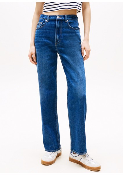 Yüksek Bel Düz Paça Slim Straight Koyu Mavi Kadın Denim Pantolon DW0DW200541BK modelleri