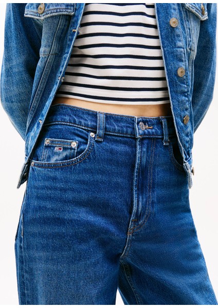 Yüksek Bel Düz Paça Slim Straight Koyu Mavi Kadın Denim Pantolon DW0DW200541BK fırsatları