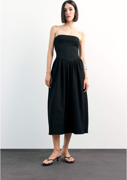 Dokuma Straplez Midi Elbise F9716AX25SM