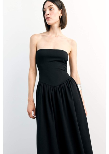 Dokuma Straplez Midi Elbise F9716AX25SM fırsatları