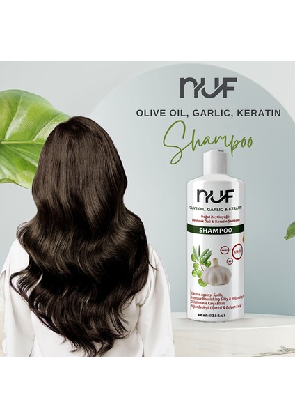 Nuf Doğal Zeytinyağlı, Keratinli ve Sarımsaklı Yetişkin Şampuan 400 ml modelleri