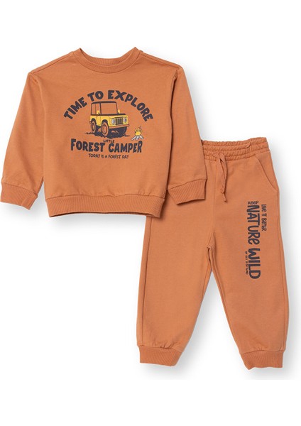 Erkek Bebek Eşofman Takım Bisiklet Yaka Uzun Kol Ribanalı