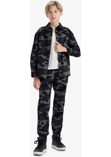 Erkek Çocuk Oversize Geniş Kalıp Polo Yaka Kamuflaj Desenli Gabardin Uzun Kollu Gömlek F1507A825AU fiyatları