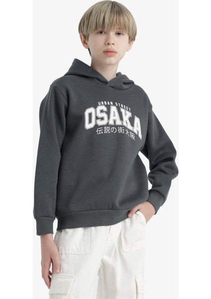 Erkek Çocuk Kapüşonlu İçi Yumuşak Tüylü Baskılı Sweatshirt modelleri