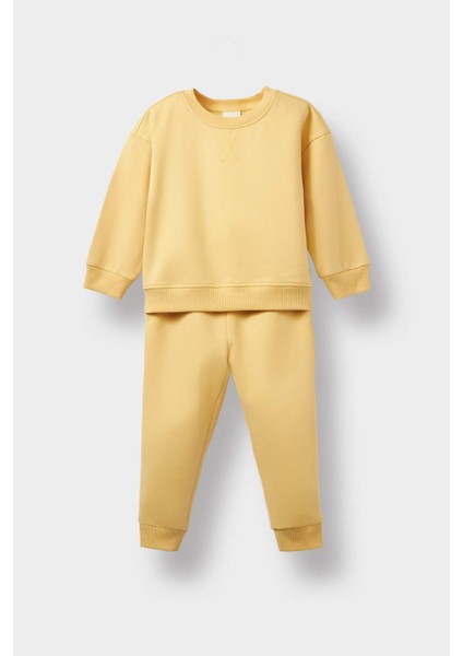 Kız Bebek 2'li Takım İçi Yumuşak Tüylü Sweatshirt Eşofman Altı E8360A525AU