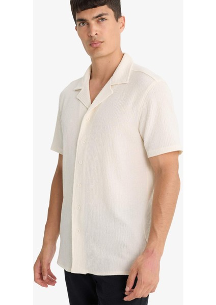 Modern Fit Polo Yaka Krinkıl Kumaş Kısa Kollu Gömlek F0313AX25AU