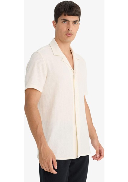 Modern Fit Polo Yaka Krinkıl Kumaş Kısa Kollu Gömlek F0313AX25AU fırsatları