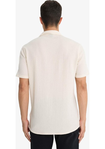 Modern Fit Polo Yaka Krinkıl Kumaş Kısa Kollu Gömlek F0313AX25AU
