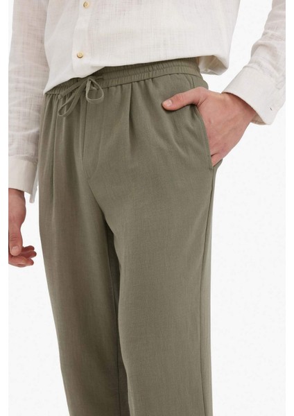 Relax Fit Kısa Paça Keten Görünümlü Beli Bağcıklı Lastikli Cepli Pantolon E4790AX25AU